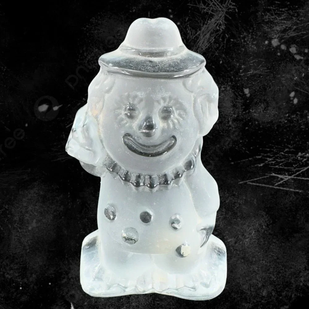 Vintage Viking Glass Clown‎ Figurine Paperweight Frosted Clear Heavy Crystal Vtg
